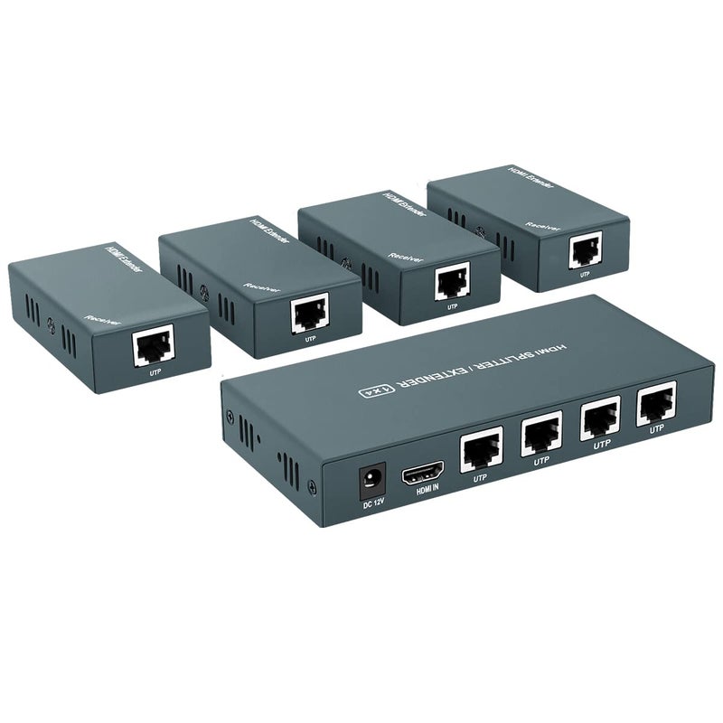 Steetek AAO HDMI Extender Splitter 1x4, 1080P@60Hz, Extending 165ft (50m) Length Transmission Over CAT5e/CAT6/CAT7 Cable, 4 Channel Transmission, 1 Power Adapter - Image 1